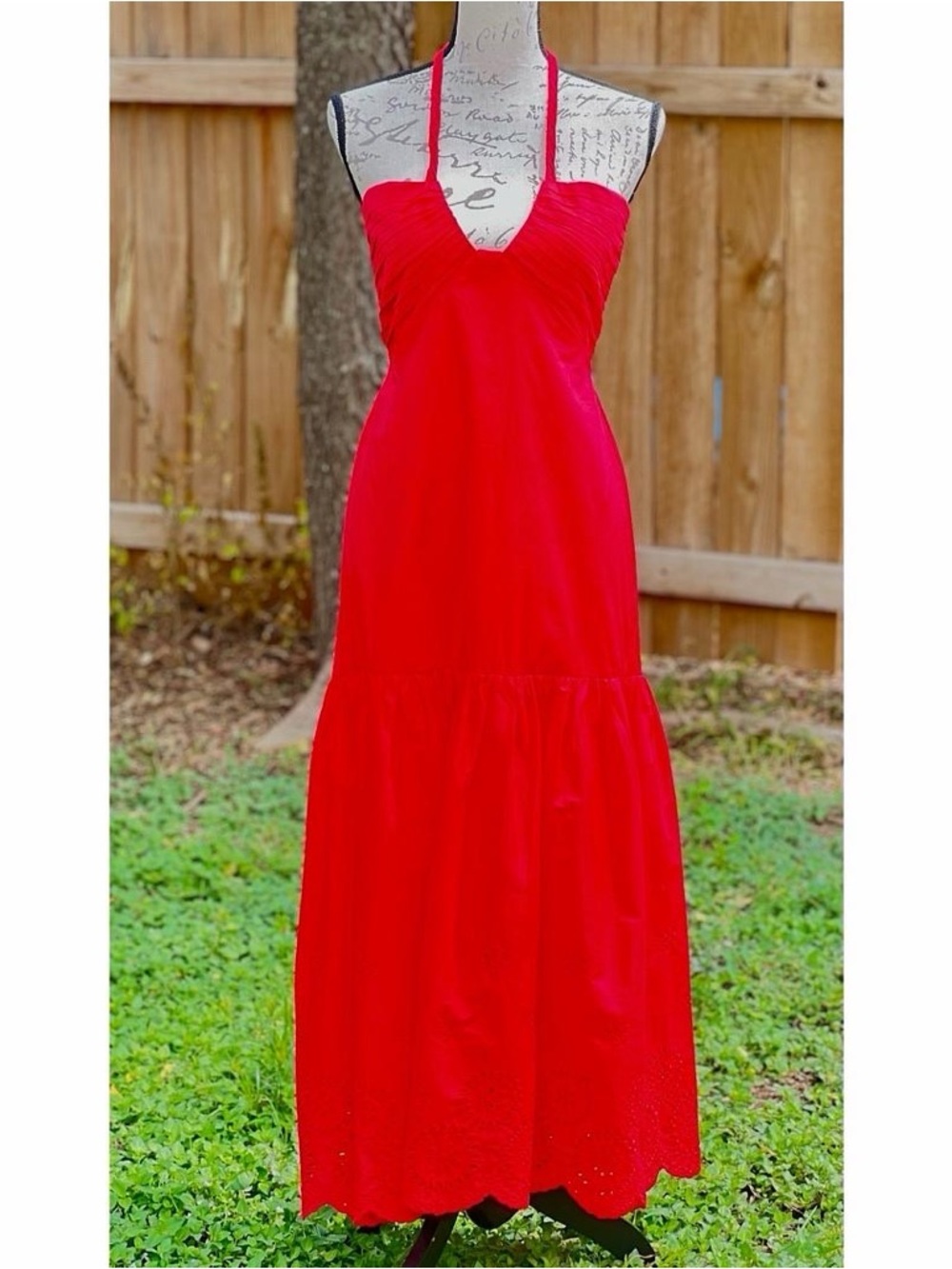 NWT Jason Wu Red Cutout Lace-Trimmed Eyelet Maxi Dress with Halter Neck